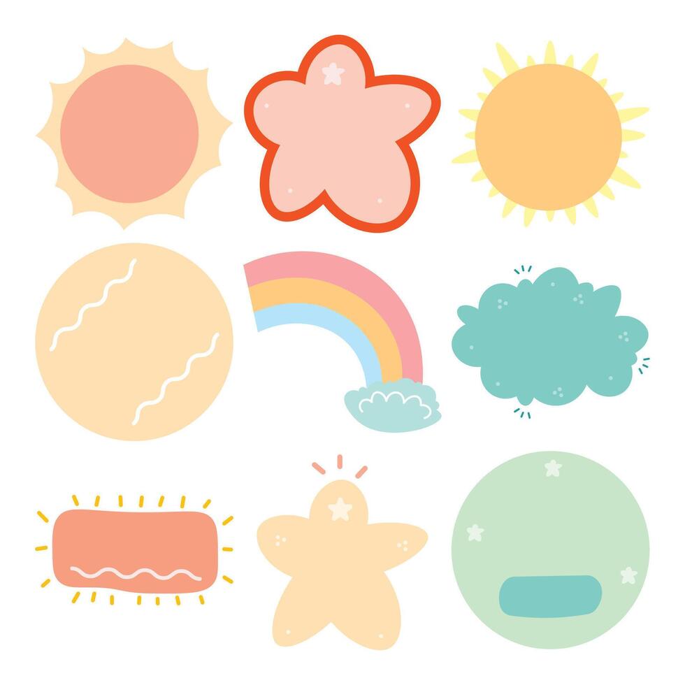 Handdrawn Pastel Weather Icon Set with Sun Rainbow Cloud Star Moon vector