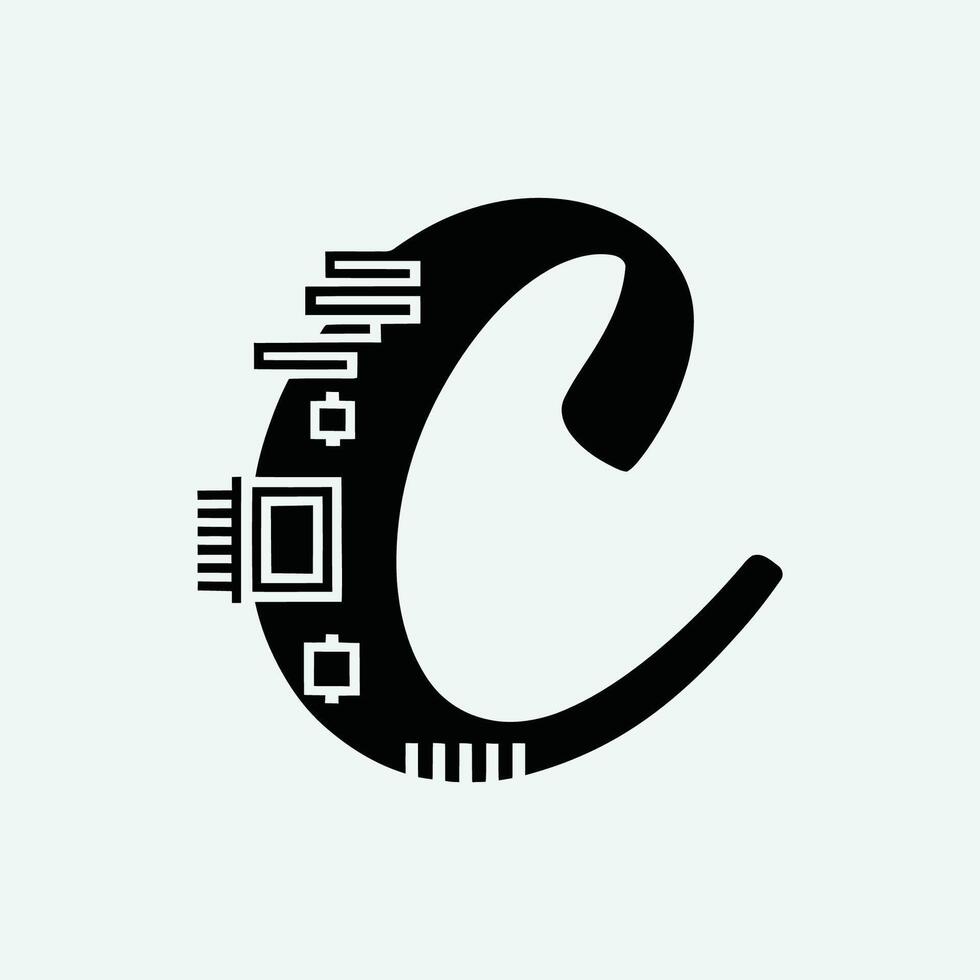 C letter logo, circuit logo, unique, craetive logo vector