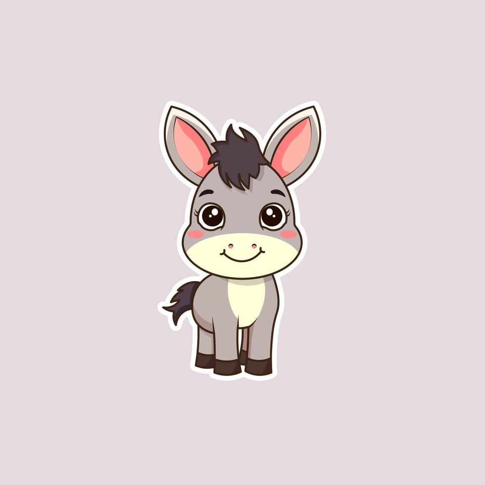 Cute Donkey Cartoon Illustration Sticker. vector