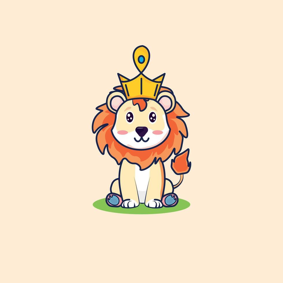 Cute Cartoon Lion King vector