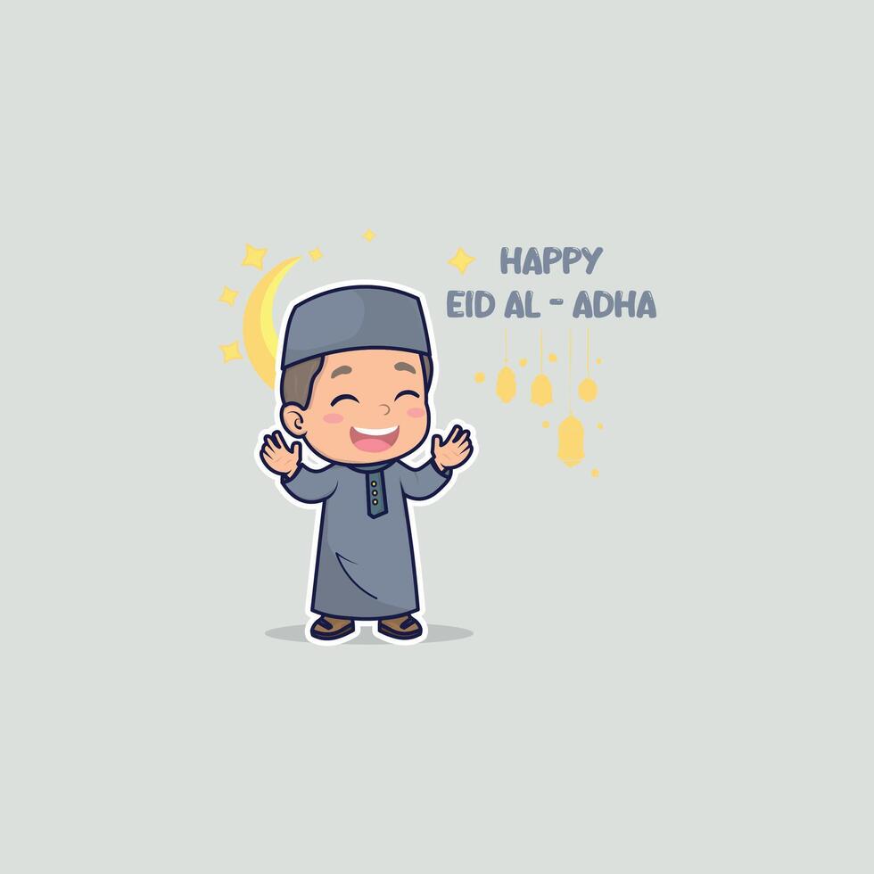 Happy Eid Al Adha Greeting Background with a Smiling Boy vector