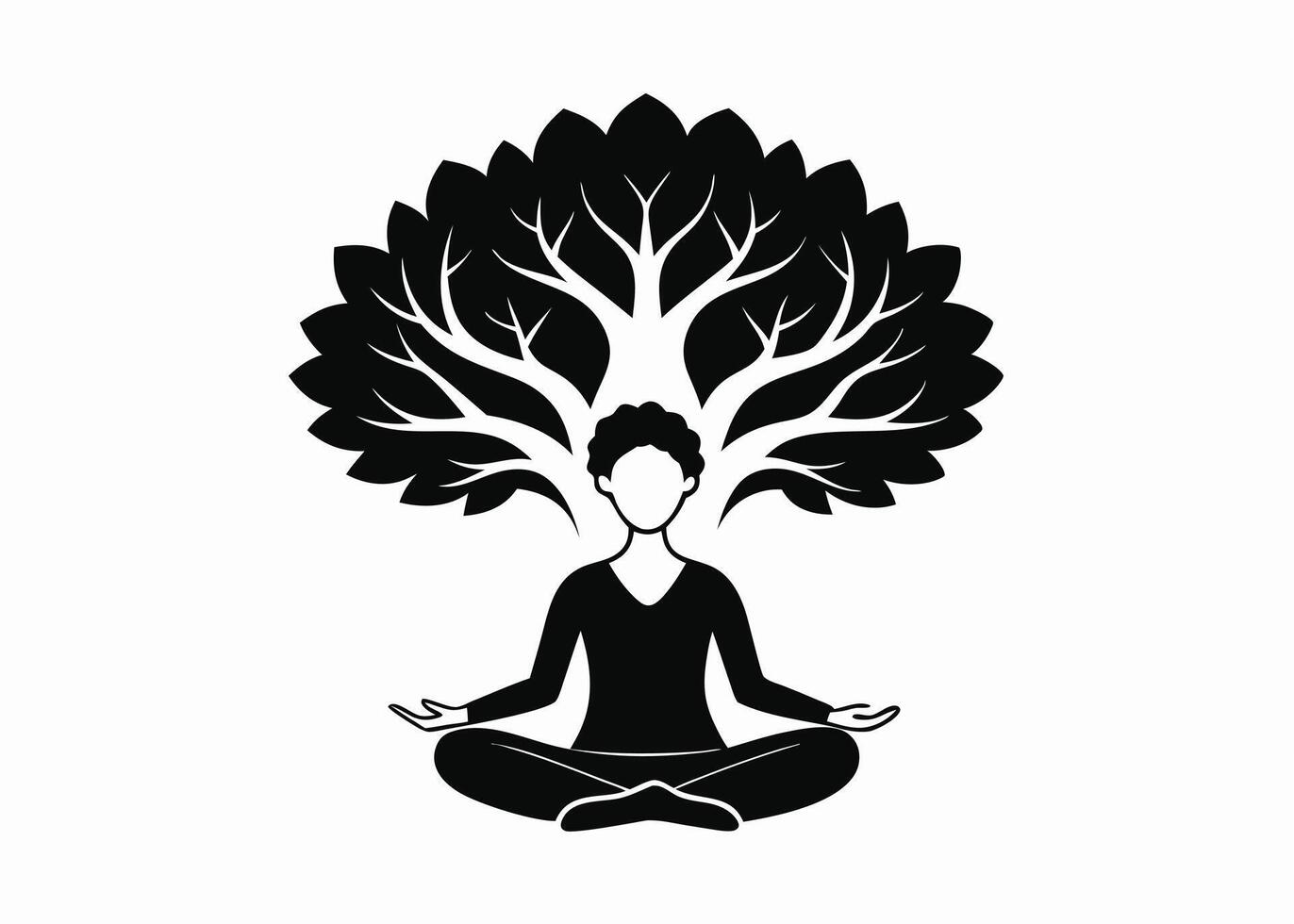 Silhouette of a person meditating in a lotus position with a tree representing growth and mindfulness vector