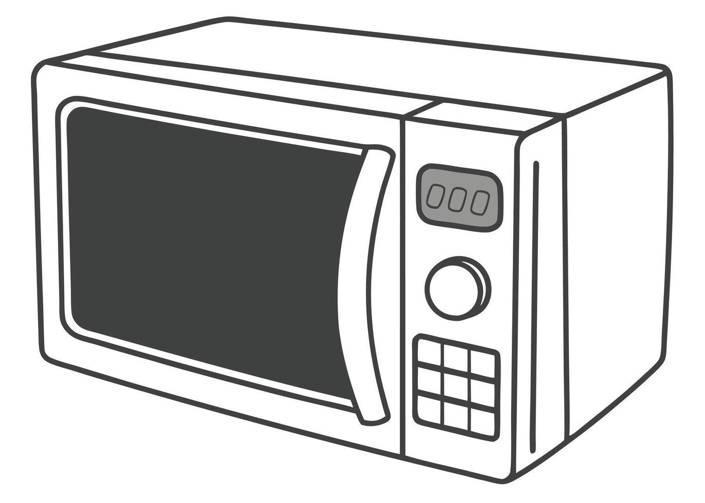 A simple black and white illustration of a modern microwave oven for kitchen use vector