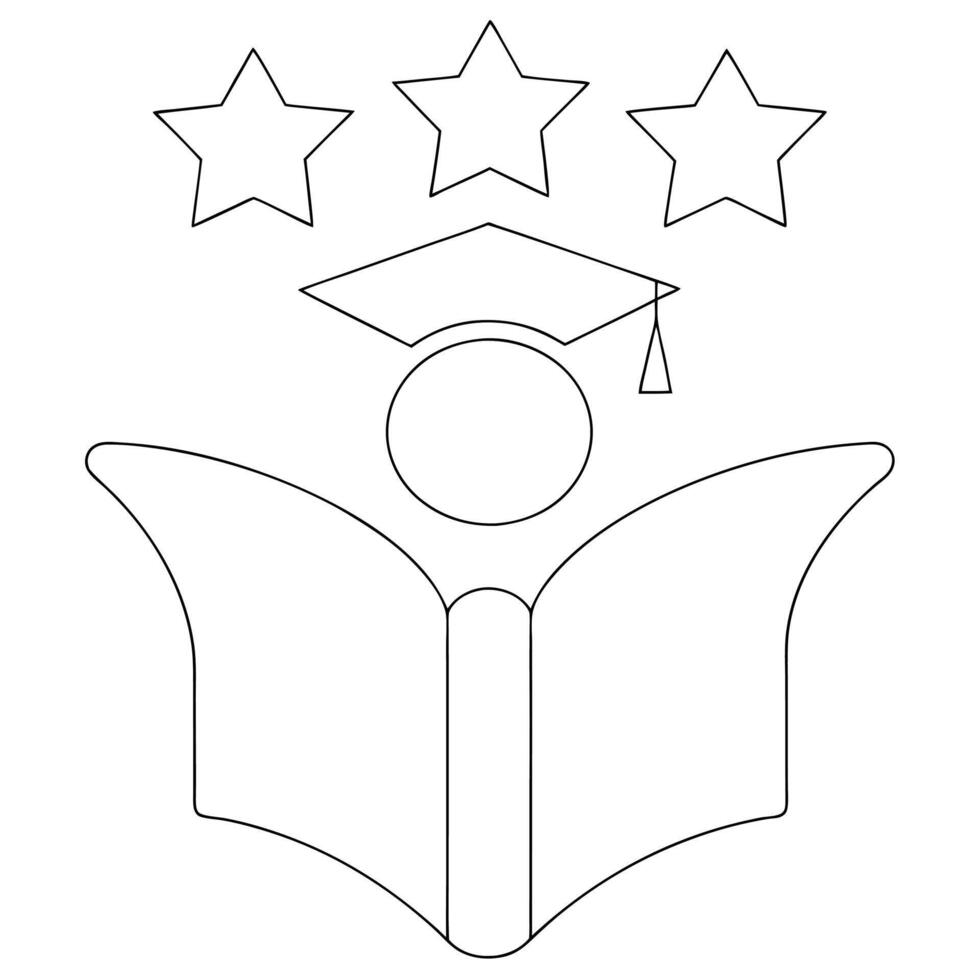 Graduation achievement concept featuring an open book stars and a mortarboard flat design vector