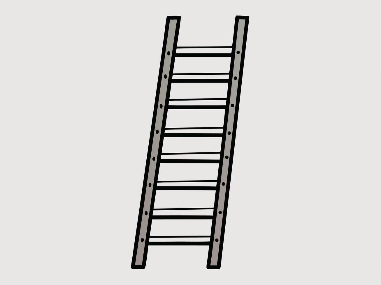 Hand drawn illustration of a simple wooden ladder leaning against an unseen surface construction tool vector
