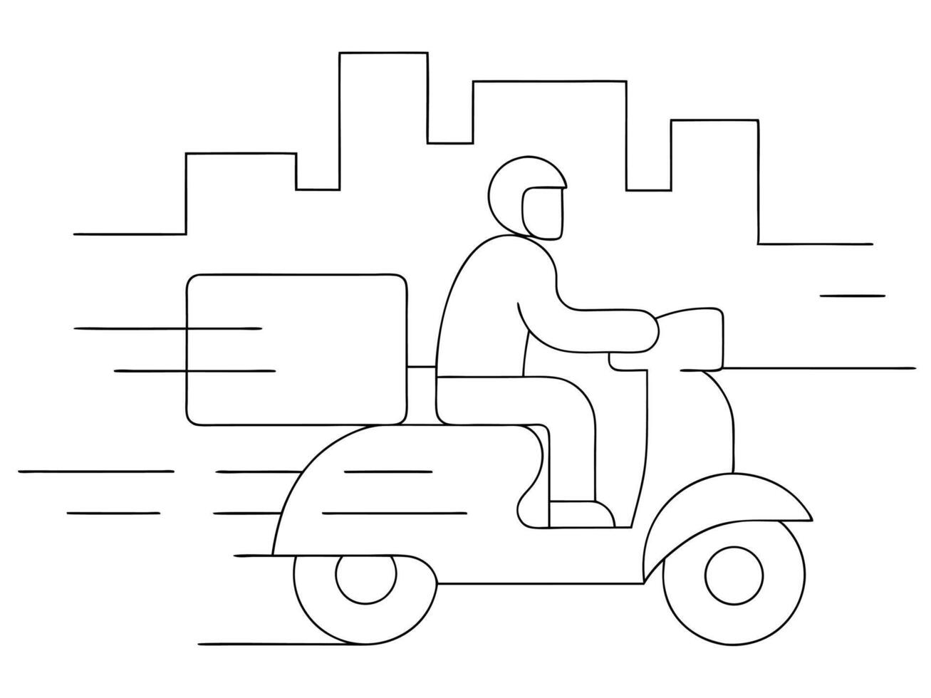 Fast delivery service illustration with courier on scooter delivering package in the city vector