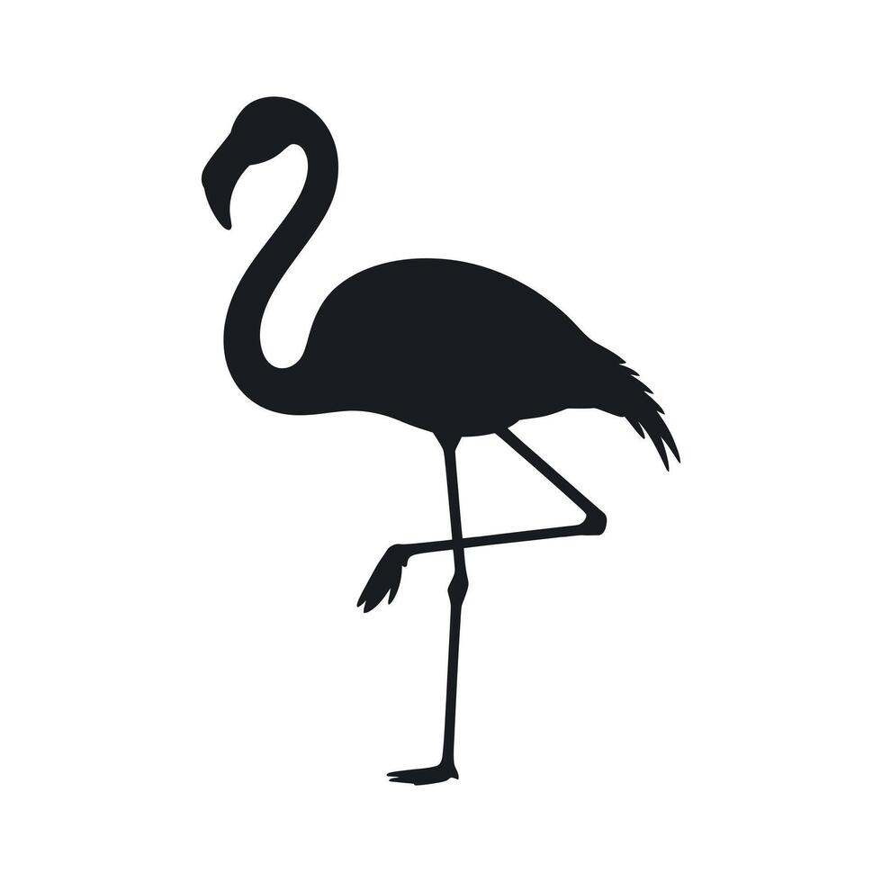 Black Silhouette of a Flamingo Standing on One Leg Elegant Bird Icon Graphic Design Element vector