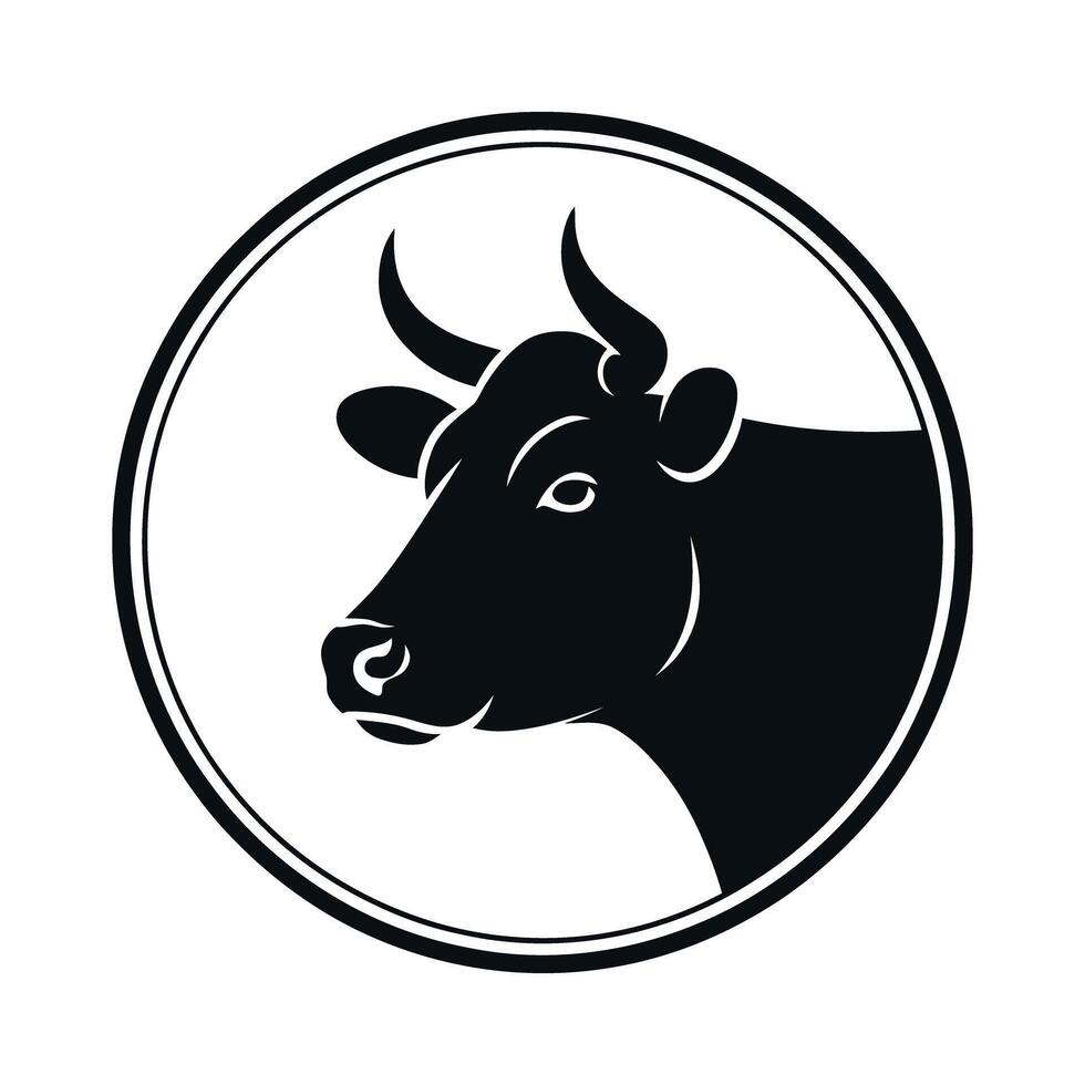 Black and White Cow Head Silhouette in a Circular Frame Graphic Design Element vector