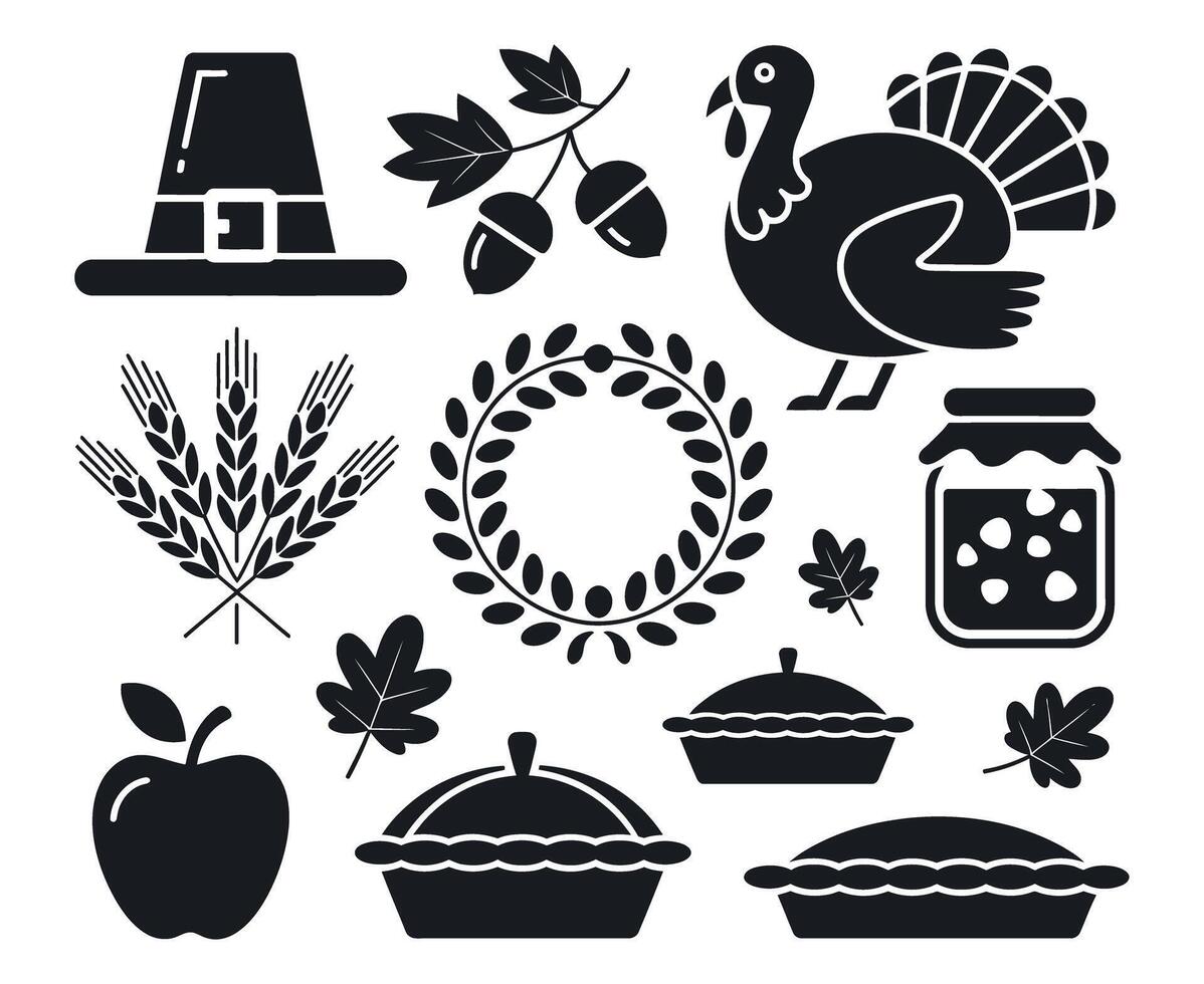 Thanksgiving Icon Set Black and White Simple Design Elements vector