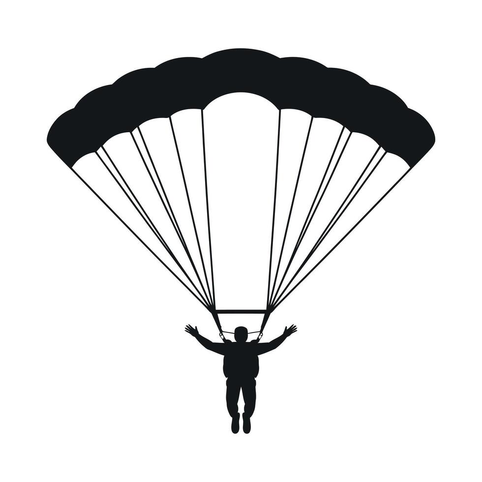 Silhouette of a skydiver under a parachute descending gracefully vector