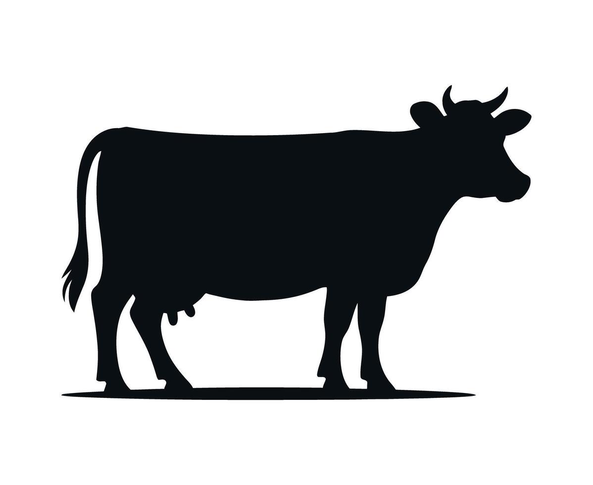 Simple Black Silhouette of a Cow Standing Side Profile on White Background vector