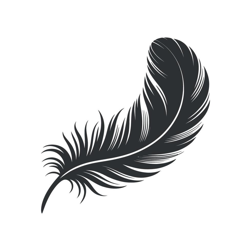 Single Black Feather Illustration Isolated on White Background for Design Element vector