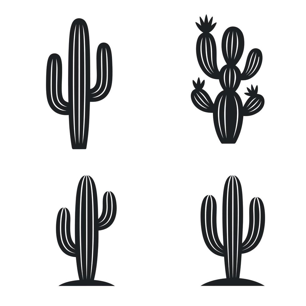 Collection of Four Different Black Silhouette Cactus Designs for Desert Theme vector