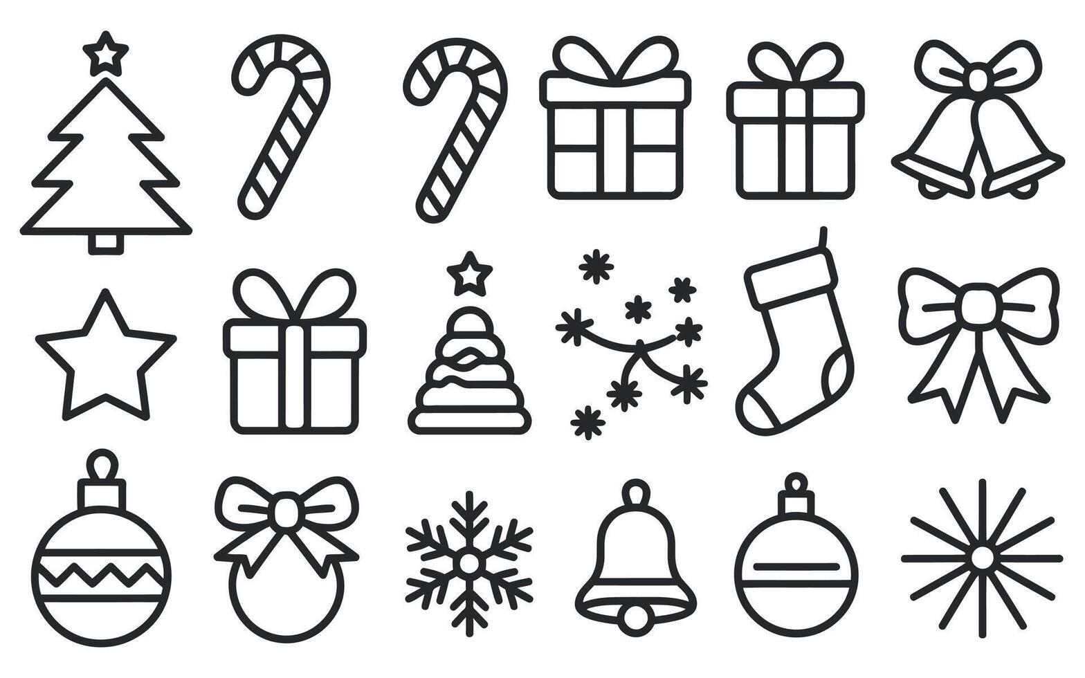 Collection of Simple Line Christmas Icons for Festive Designs and Decorations vector