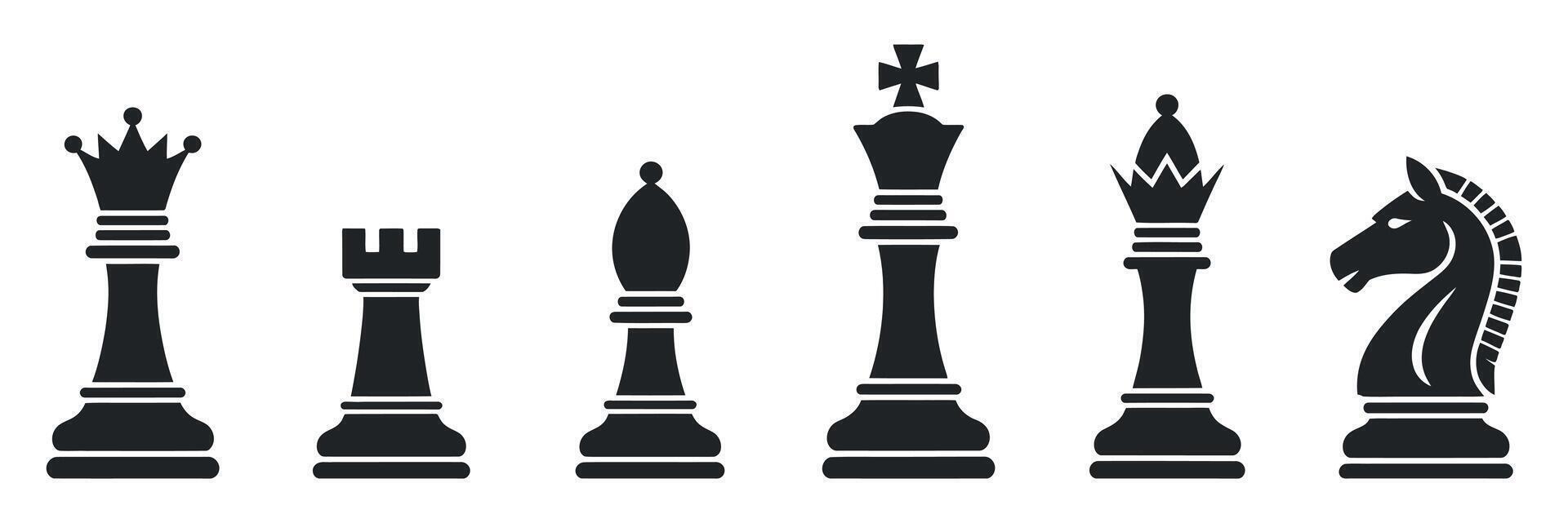 Black Chess Pieces Set Icons King Queen Rook Bishop Knight Pawn Strategy Game vector