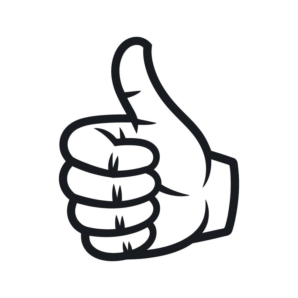 Black and White Cartoon Thumbs Up Hand Gesture Illustration vector