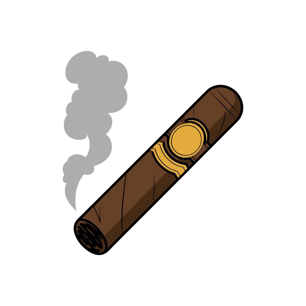 Cartoon Illustration of a Lit Cigar with Smoke Isolated on White Background vector