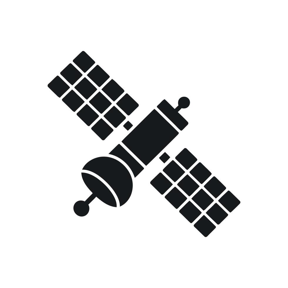 Simple Black Satellite Icon Illustration for Space Exploration Technology vector