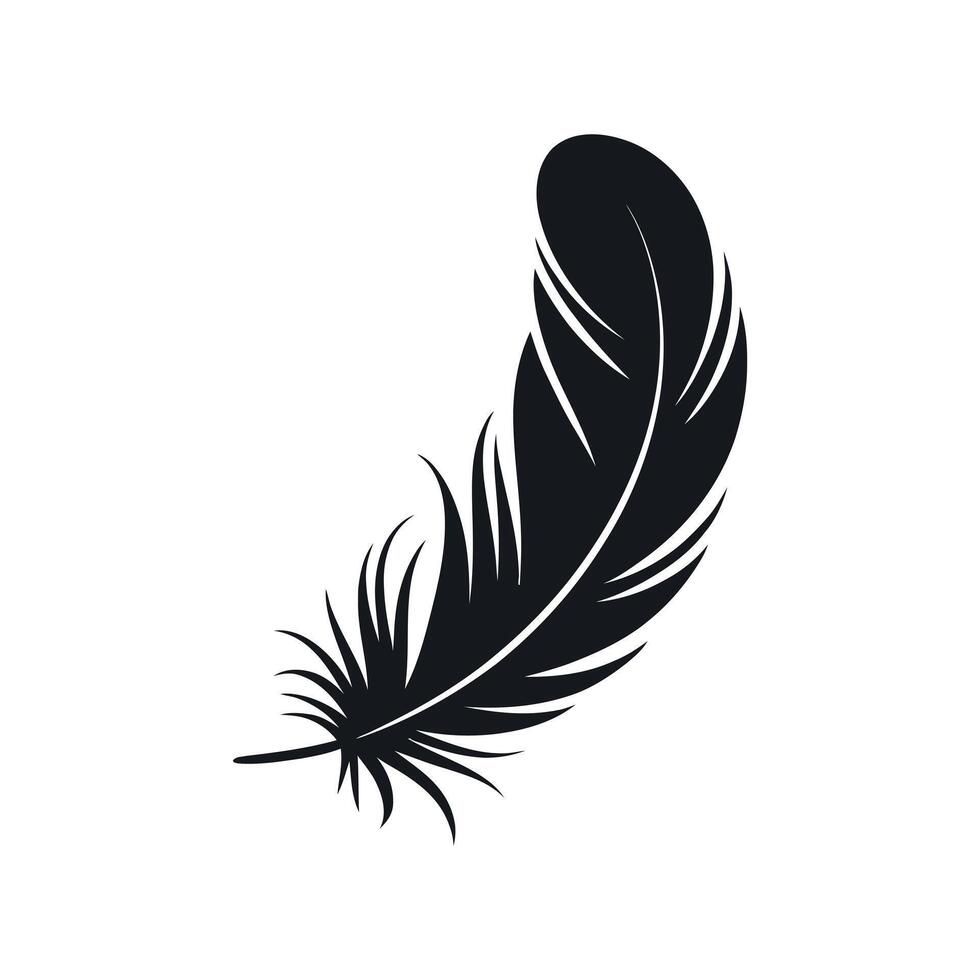 Simple Black Feather Icon Illustration Isolated on White Background vector