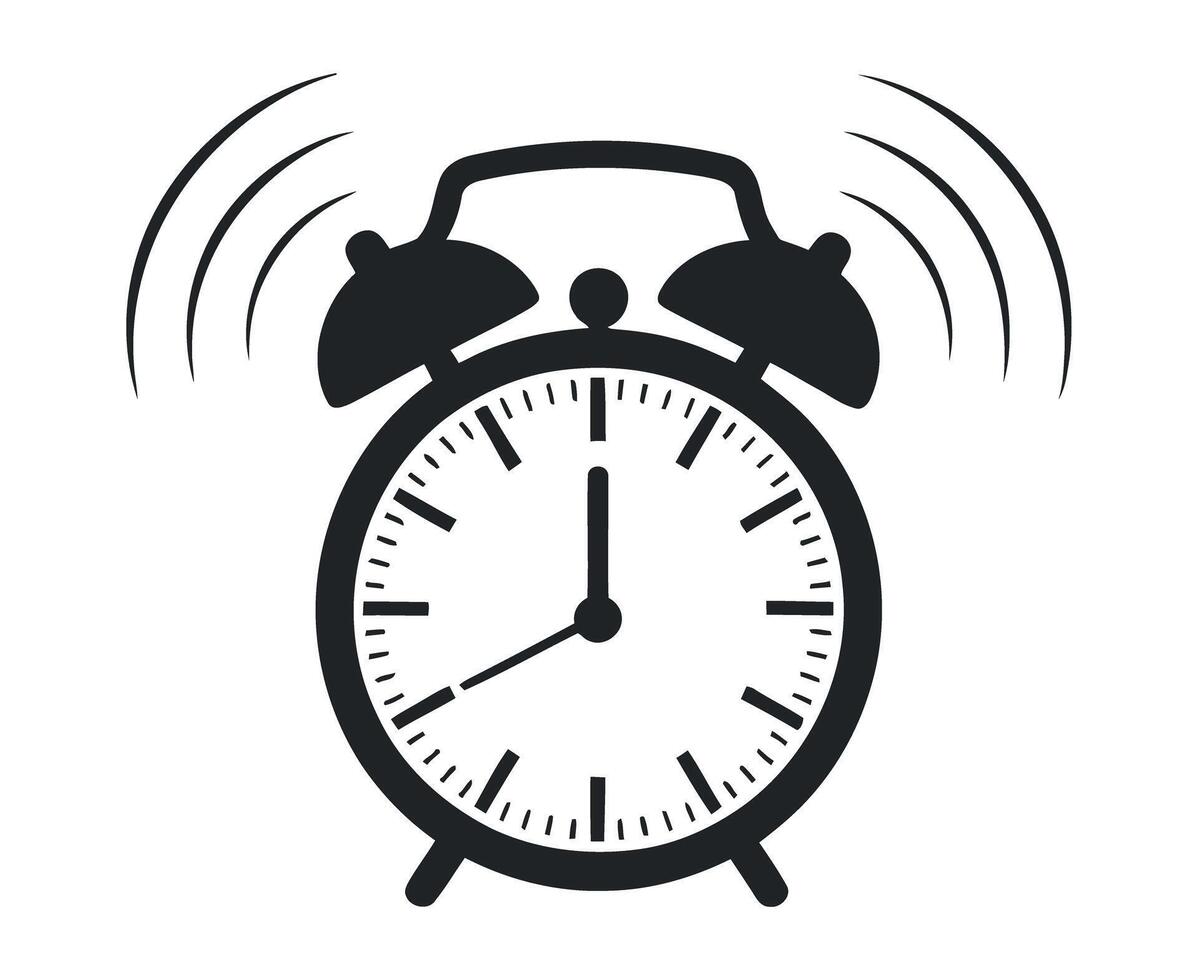 Classic Black Alarm Clock Ringing Icon Isolated on White Background vector
