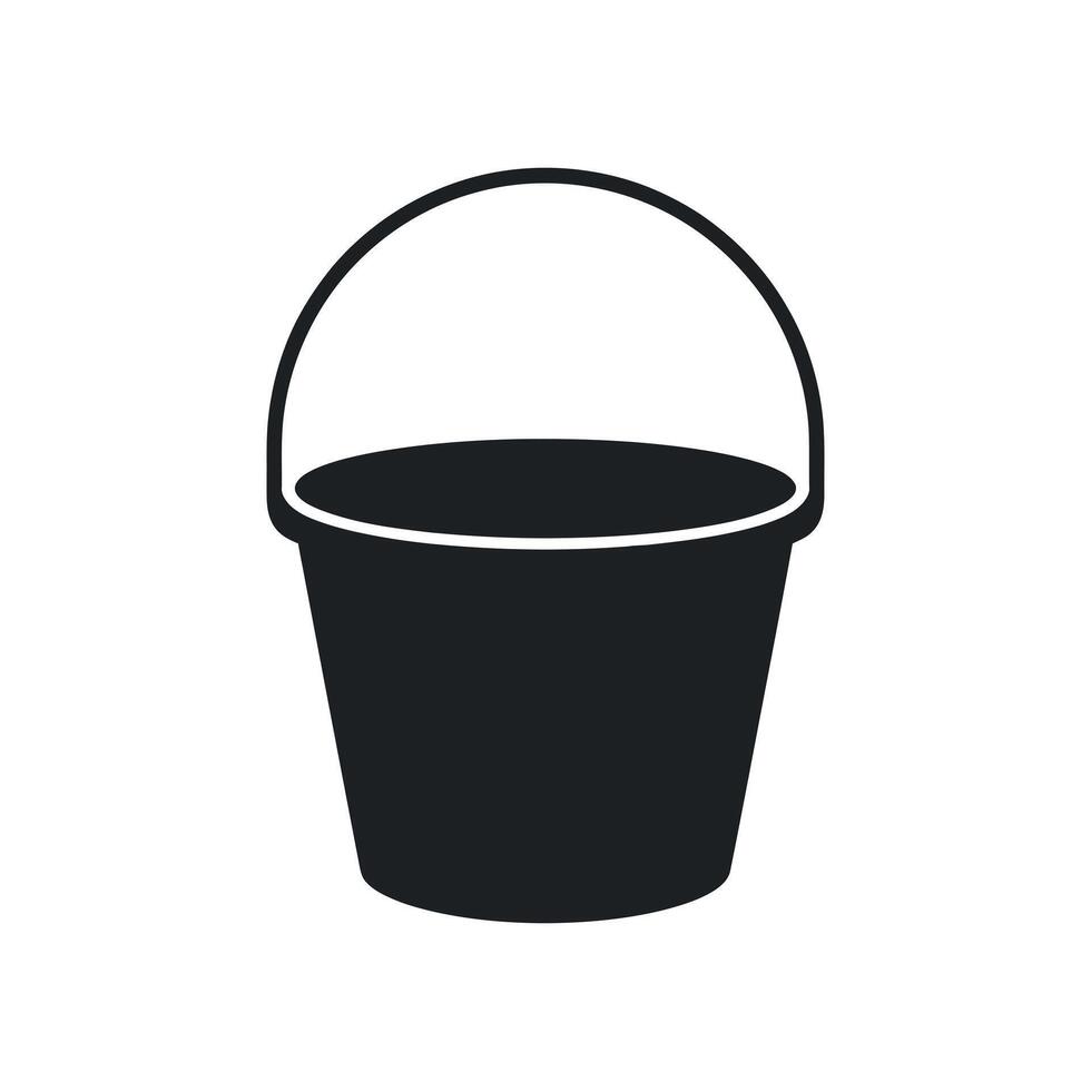 Simple Black Silhouette Icon of a Plastic Bucket with a Handle for Cleaning or Gardening vector