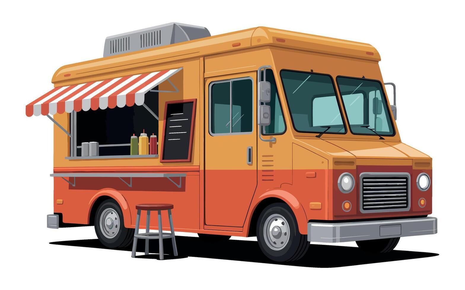 Retro Orange Food Truck with Striped Awning and Menu Board vector