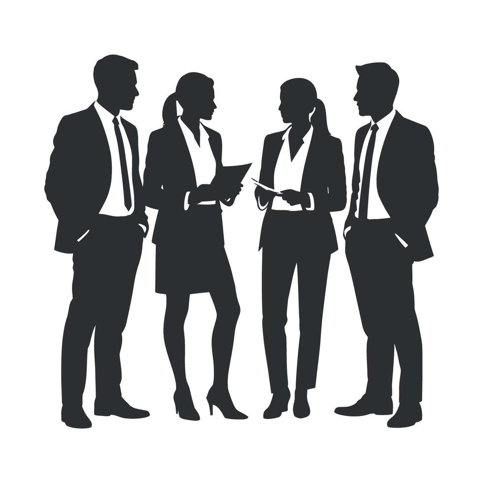 Silhouette of a Business Team Meeting Discussing Documents and Plans vector