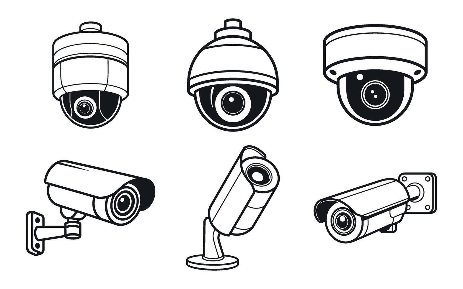Collection of Six Different Types of Security Cameras Illustrations vector