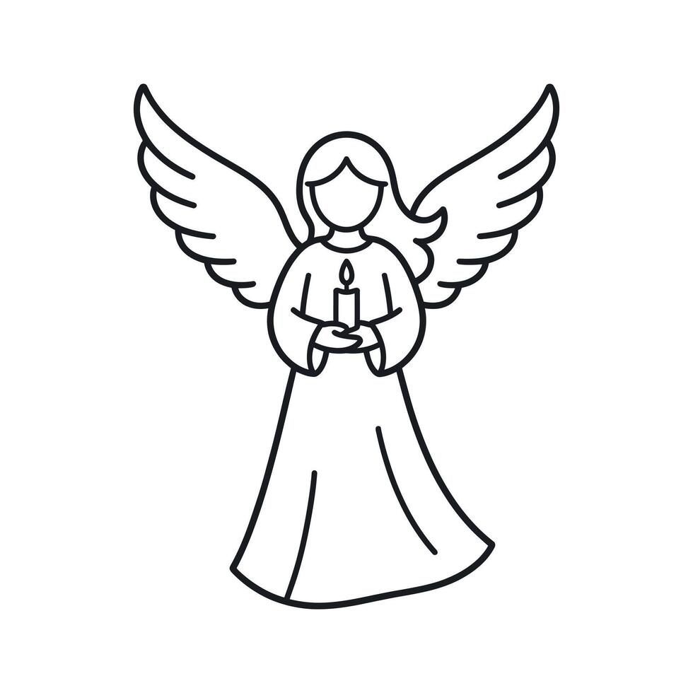 Line Art Illustration of an Angel Holding a Lit Candle a Religious Christmas Design Element vector