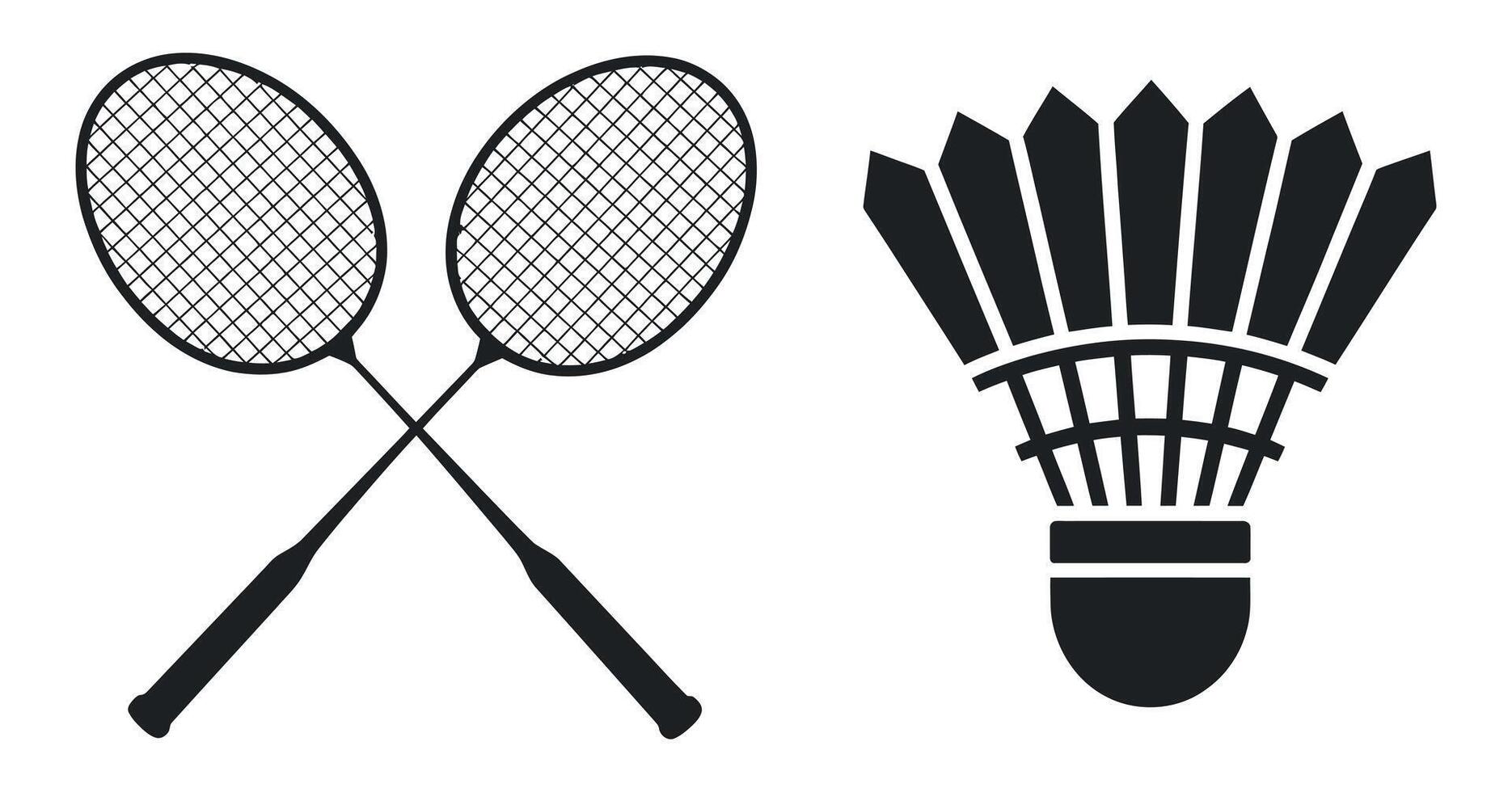 Badminton Rackets and Shuttlecock Icon Set Simple Black and White Graphic Design vector