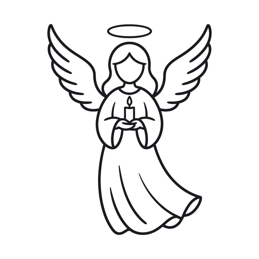 Line Art Illustration of an Angel with Wings Holding a Candle vector