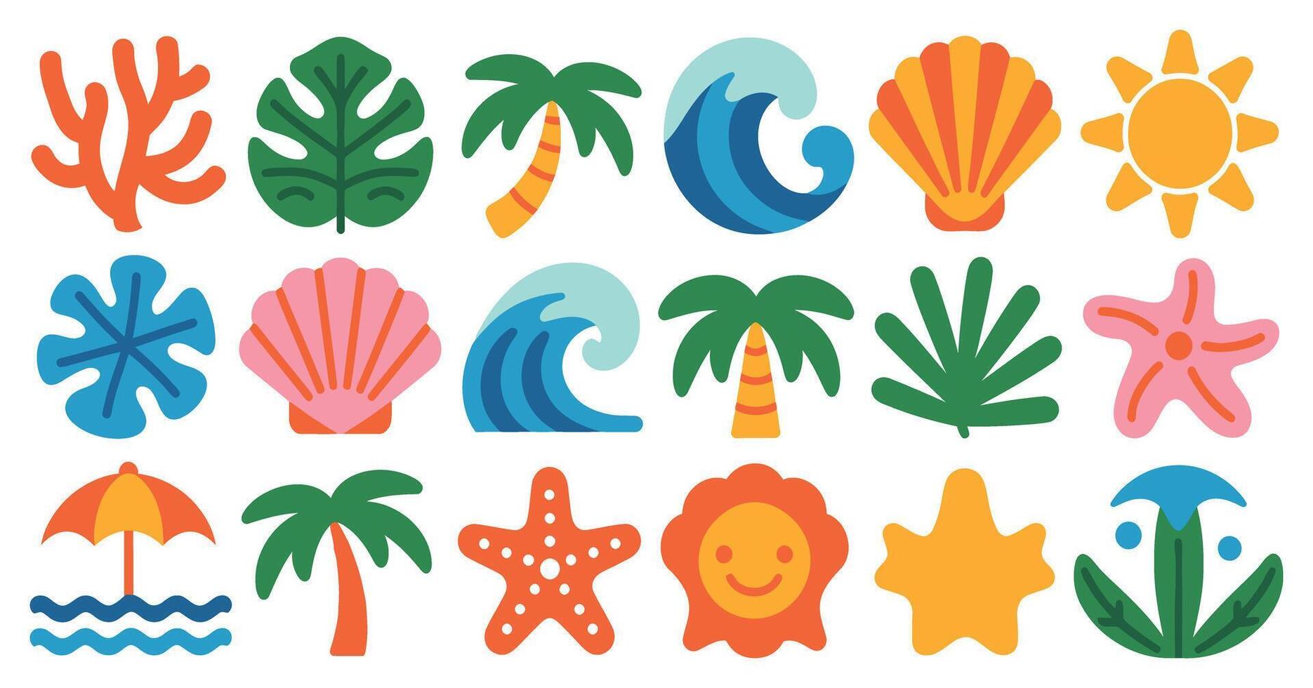 Vibrant Summer Icons Collection Tropical Beach Elements Design vector