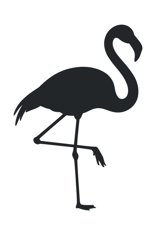 Elegant Black Silhouette of a Flamingo Standing on One Leg Against a White Backgrounds vector
