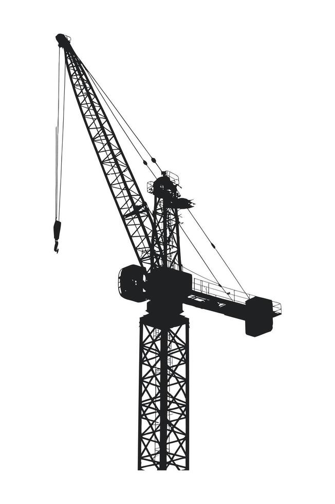 Black and White Silhouette of a Tower Crane Isolated on White Background vector