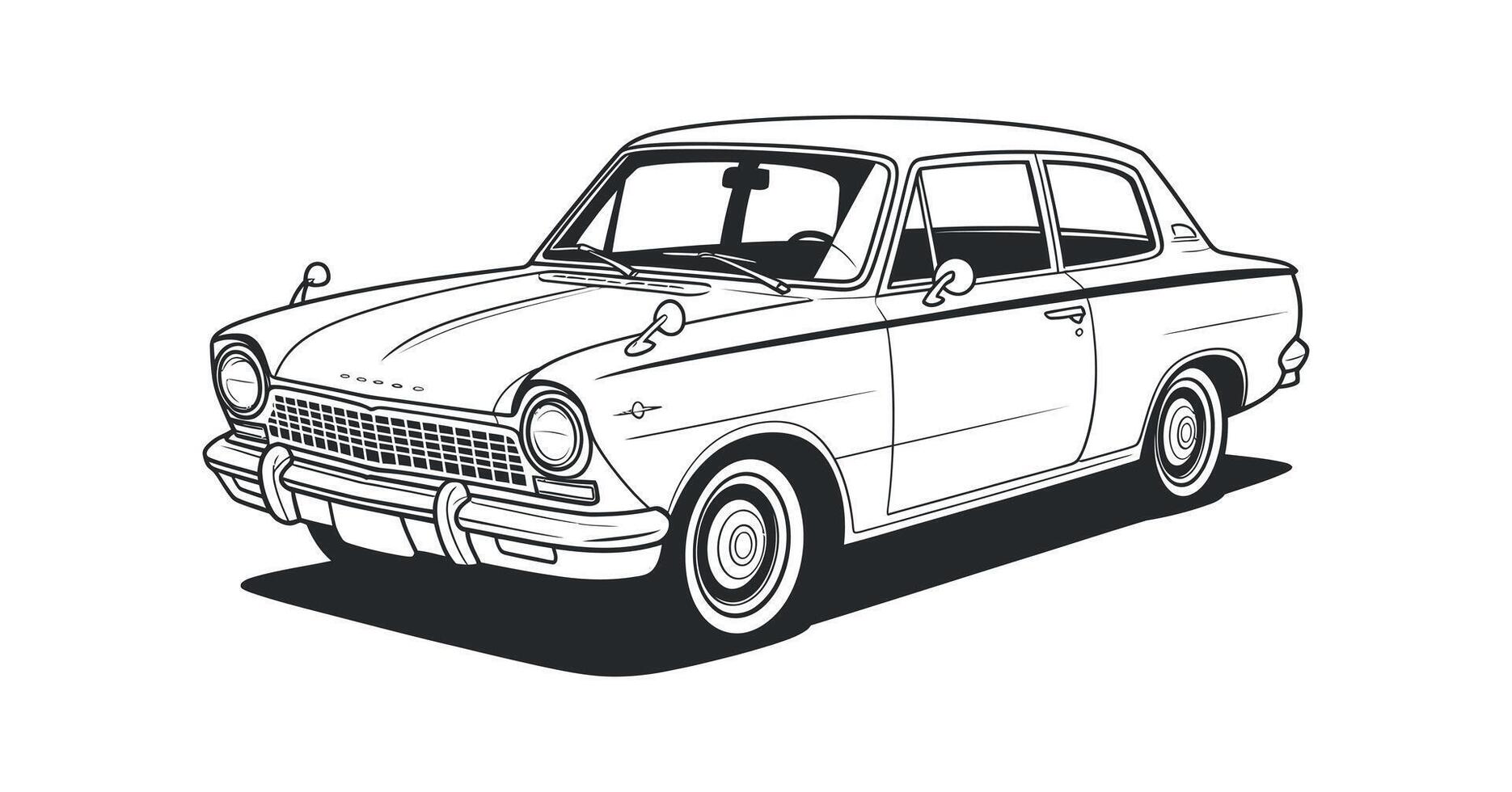 Detailed Black and White Illustration of a Classic Car a Vintage Vehicle with a Distinctive Design and Retro Aesthetic on White Background vector