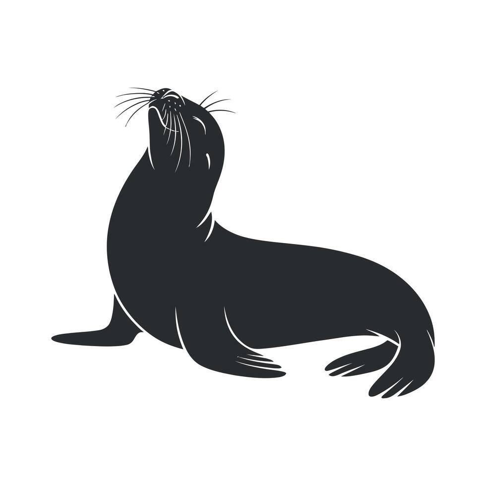 Elegant Black and White Silhouette of a Seal Looking Upwards vector