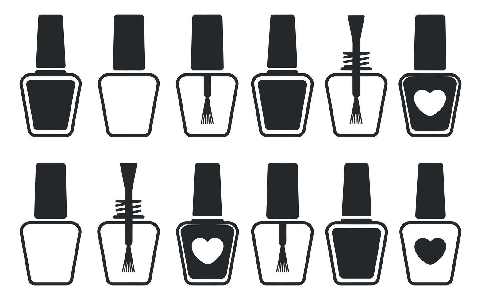 Twelve Nail Polish Bottle Icons Set Black and White Illustration vector