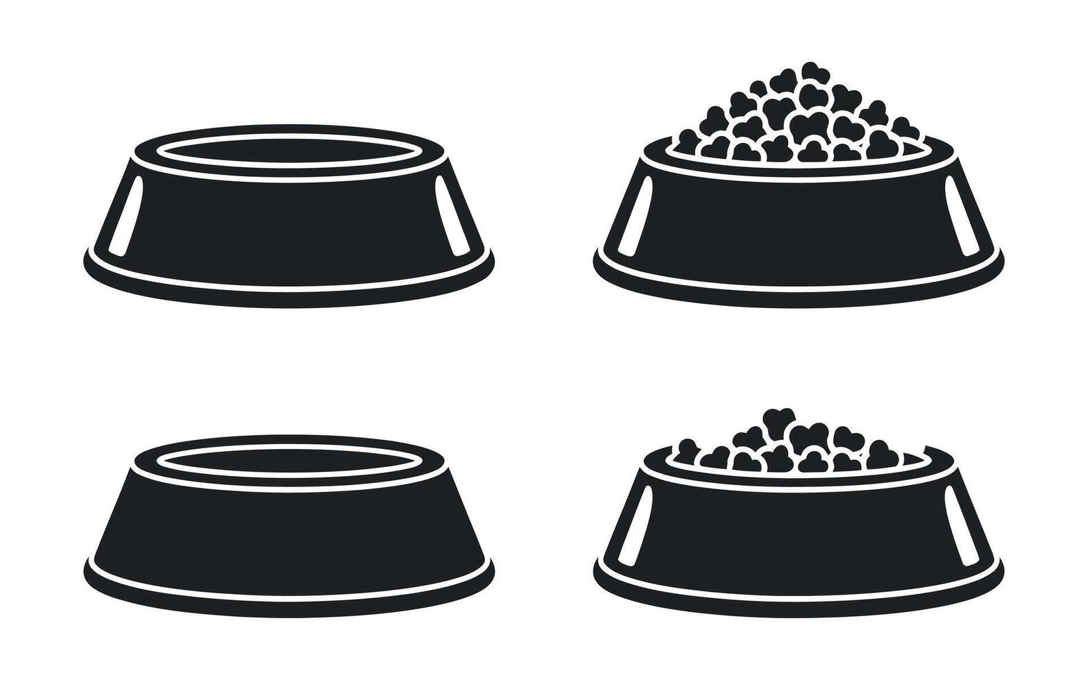 Empty and Full Pet Food Bowls Set Simple Black Icons Illustration vector