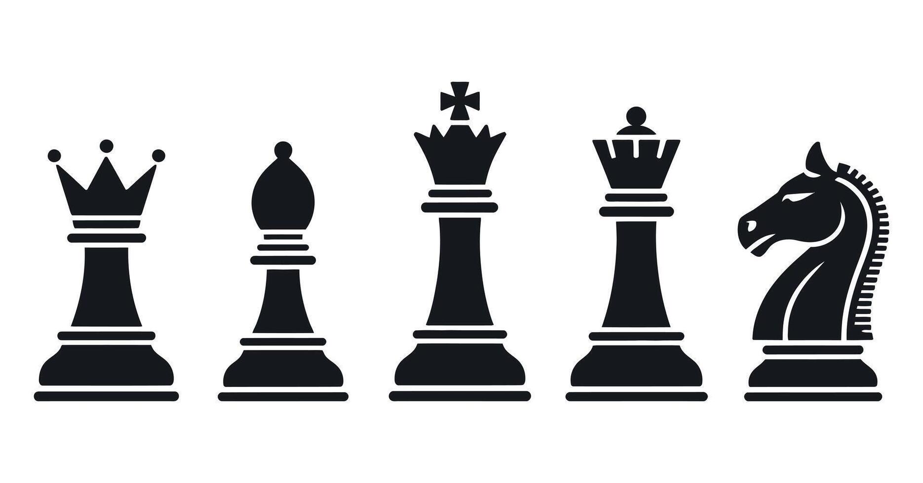 Black Chess Pieces Set King Queen Bishop Knight Rook Silhouettes vector