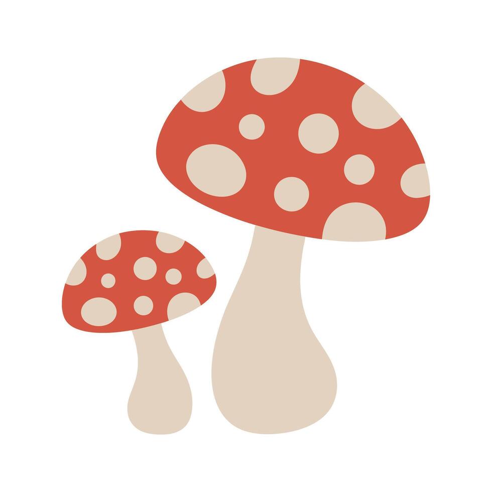 Cute Cartoon Illustration of Two Red Mushrooms with White Spots on a White Background vector