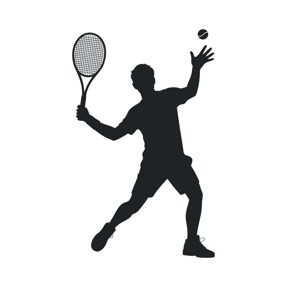 Silhouette of a Tennis Player Serving a Ball Dynamic Pose Active Sportsman vector