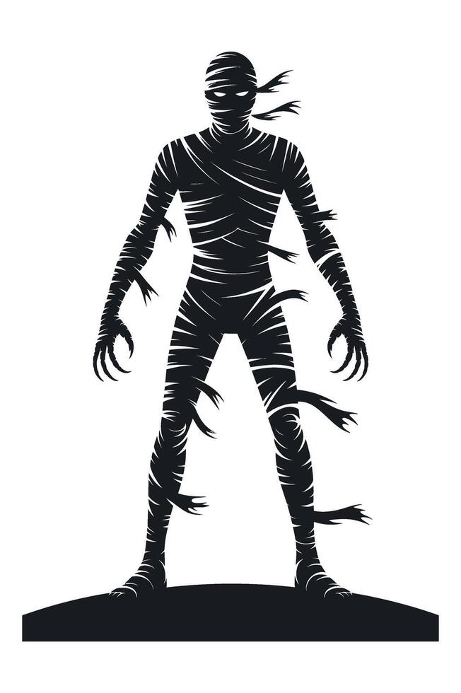 Spooky Halloween Mummy Silhouette Standing on a Dark Ground vector