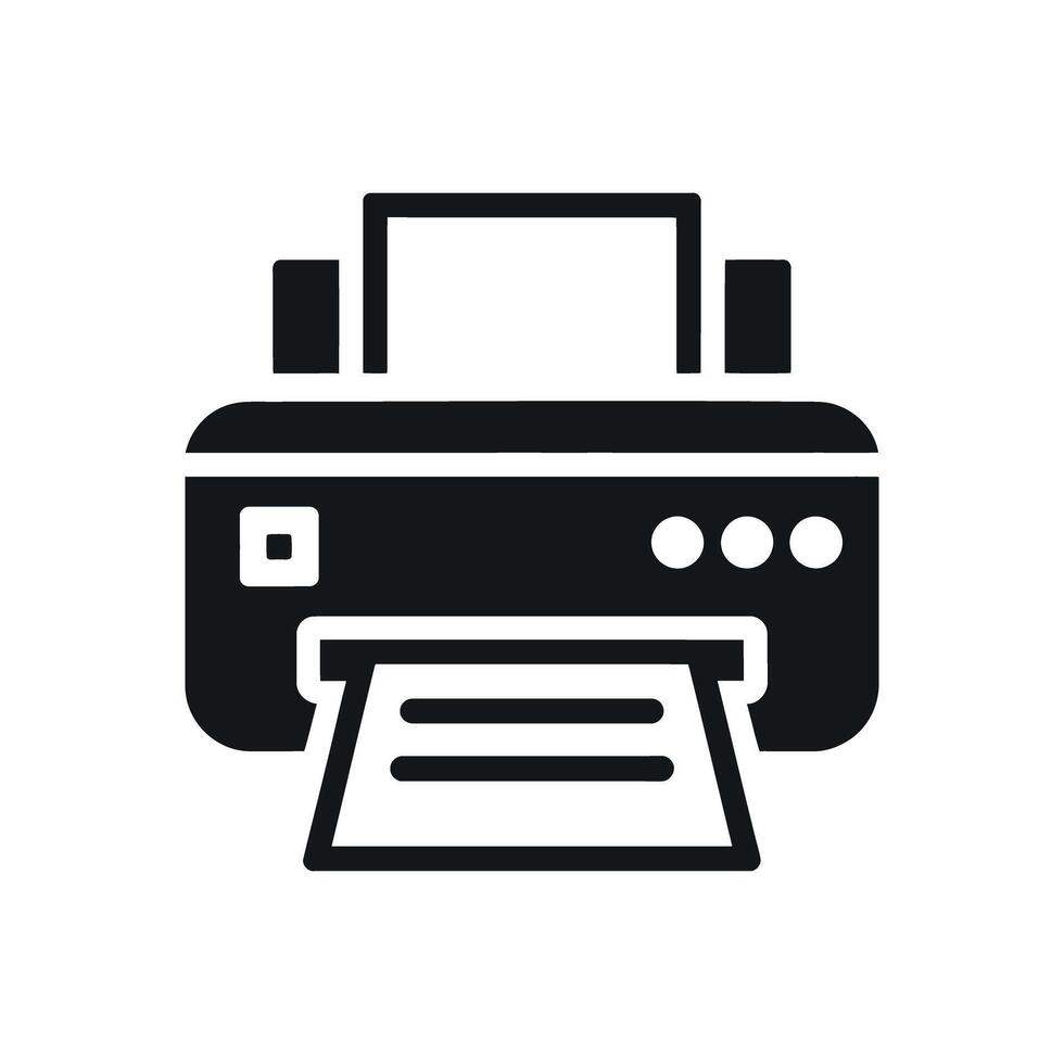 Simple Black Printer Icon Illustration for Printing Document Paper vector