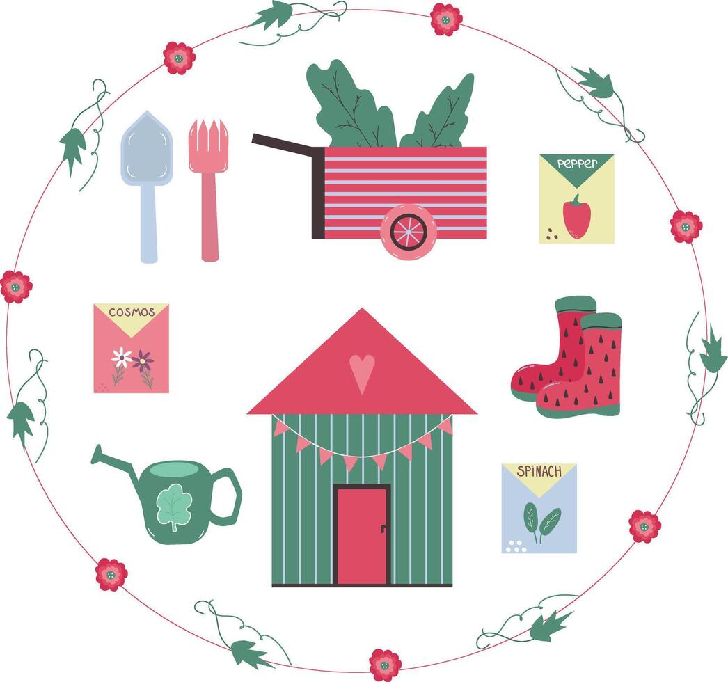 colored garden set vector