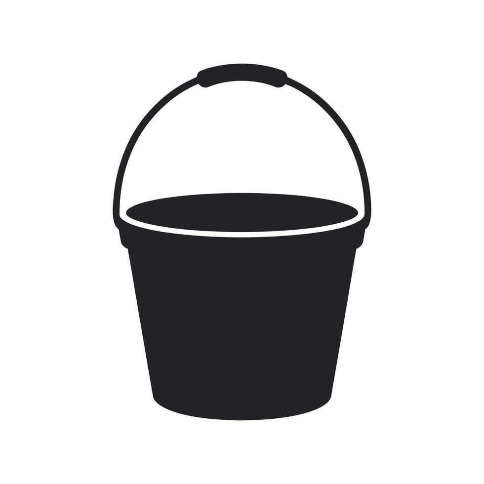 Black Plastic Bucket Icon with Handle Simple Clean Design for Cleaning Gardening or Construction vector