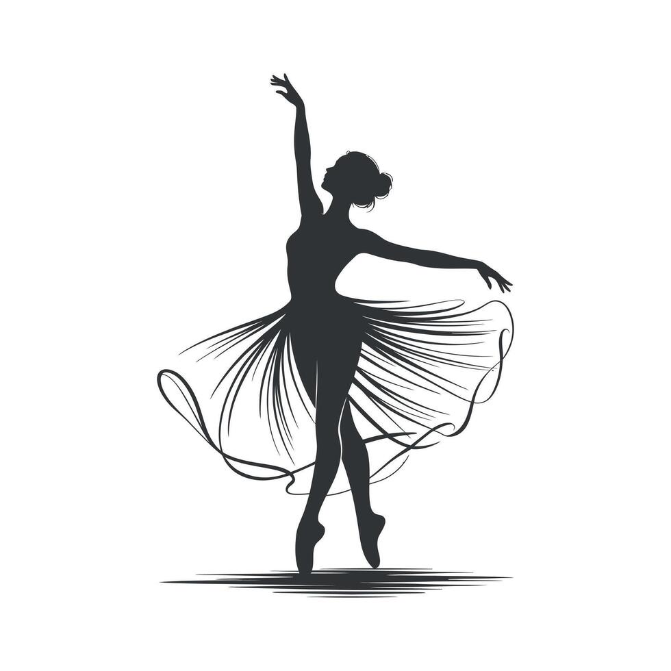 Elegant Silhouette of a Ballerina in a Flowing Tutu Performing a Graceful Pose vector