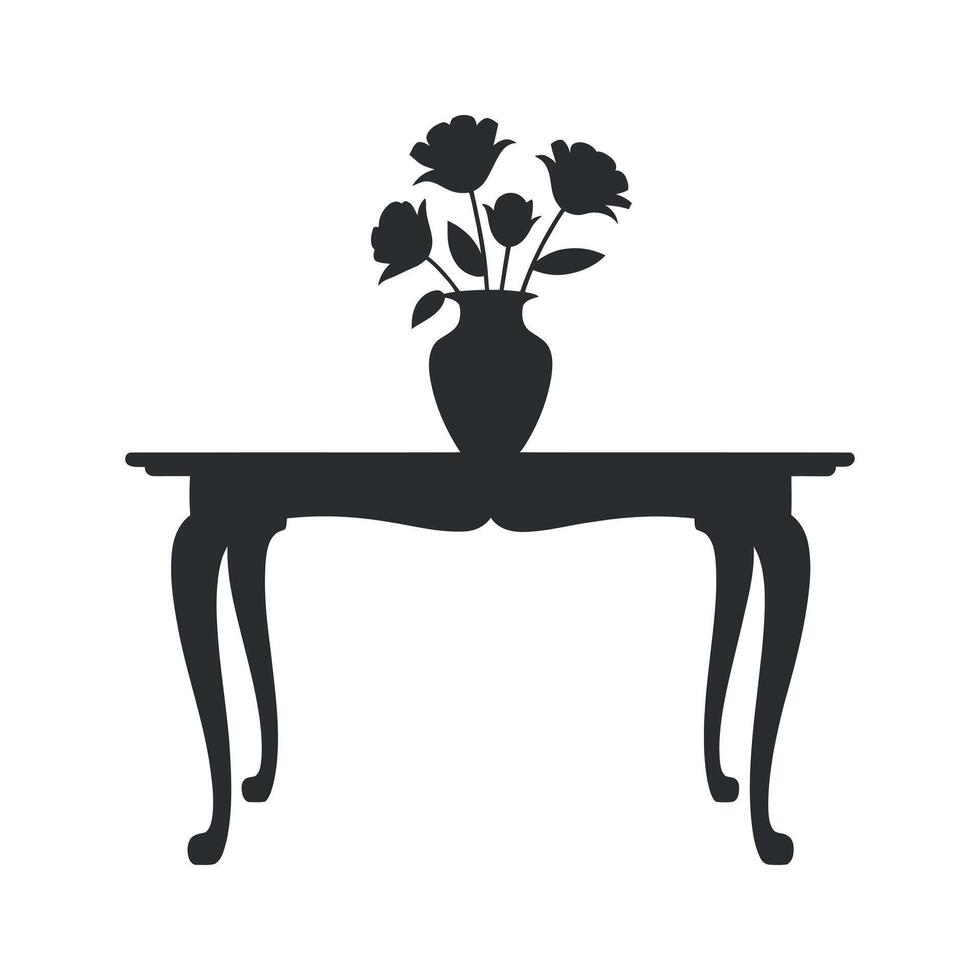 Simple Silhouette of Elegant Table with Flower Vase and Roses vector