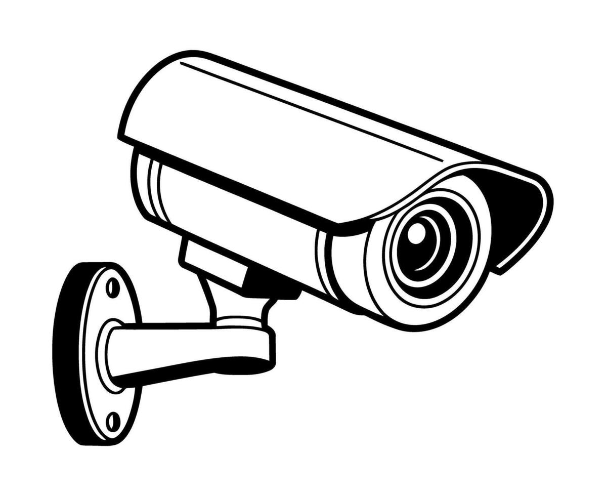 Black and White Illustration of a Security CCTV Camera Mounted on a Wall vector