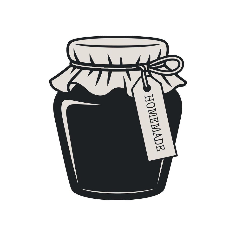 Homemade Jam in Glass Jar with Fabric Lid and Tag vector