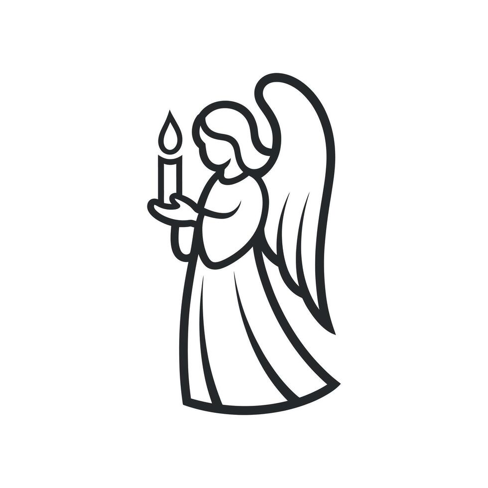 Line Art Illustration of an Angel Holding a Lit Candle a Religious Symbol of Hope and Faith vector